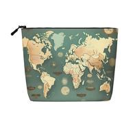 Trousse de maquillage en chanvre avec imprimé carte du monde rétro - Trousse de toilette de voyage pour femme, rangement quotidien, voyages d'affaires, et plus encore, Carte du monde rétro., Taille
