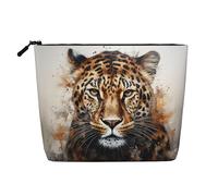 Trousse de maquillage en chanvre avec imprimé coq sur bois dans les terres agricoles, trousse de toilette de voyage pour femme, rangement quotidien, voyages d'affaires, et plus encore, imprimé léopard