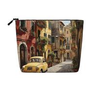 Trousse de maquillage en chanvre avec imprimé coq sur bois dans les terres agricoles, trousse de toilette de voyage pour femme, rangement quotidien, voyages d'affaires, et plus encore, Italian Street2