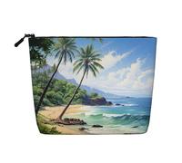 Trousse de maquillage en chanvre avec imprimé coq sur bois dans les terres agricoles, trousse de toilette de voyage pour femme, rangement quotidien, voyages d'affaires, et plus encore, Plage hawaïenne