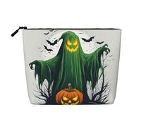 Trousse de maquillage en chanvre avec imprimé crâne de taureau Runner - Trousse de toilette de voyage pour femme, rangement quotidien, voyages d'affaires, et plus encore, Green Ghost Horror Halloween