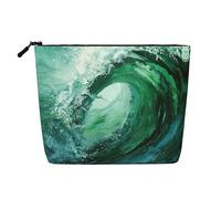 Trousse de maquillage en chanvre avec imprimé feuilles gris menthe - Trousse de toilette de voyage pour femme, rangement quotidien, voyages d'affaires, et plus encore, Ocean Green Wave Surf, Taille