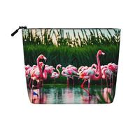 Trousse de maquillage en chanvre avec imprimé floral lapin de Pâques - Trousse de toilette de voyage pour femme, rangement quotidien, voyages d'affaires, et plus encore, Flamants roses colorés et