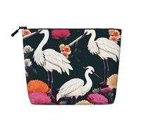 Trousse de maquillage en chanvre avec imprimé tie-dye - Trousse de toilette de voyage pour femme, rangement quotidien, voyages d'affaires, et plus encore, Deux grues chrysanthème, Taille unique