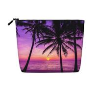 Trousse de maquillage en chanvre avec motif silhouette de palmiers au coucher du soleil - Trousse de toilette de voyage étanche pour femme