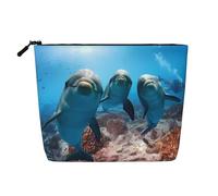 Trousse de maquillage en chanvre imprimé écureuil - Organiseur de toilette de voyage, rangement quotidien, voyage d'affaires essentiel, Dauphin qui vous regarde, Taille unique