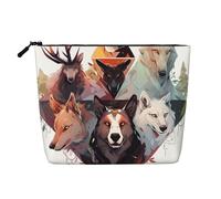 Trousse de maquillage en chanvre synthétique avec loups et rennes. Respectueux de l'environnement et durable, design simple, facile à ranger vos essentiels de beauté, noir, taille unique