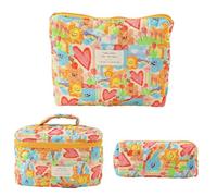 Trousse de maquillage en coton avec motif floral - Rangement portable pour pinceaux de maquillage - Pour filles et femmes, Grand sac à main Love Graffiti + moyen + petit, Refer to description, Unisexe