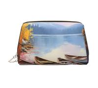 Trousse de maquillage en cuir à motif léopard, grande capacité, sac de rangement de voyage, articles de toilette et trousse de maquillage à double usage, Lake with Boats Canoës Park, Taille unique