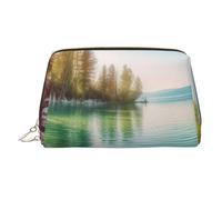 Trousse de maquillage en cuir avec cadre en forme de marguerite, grande capacité, double usage, articles de toilette et trousse de maquillage, Paysage d'eau propre et lacustre, Taille unique, Cartable