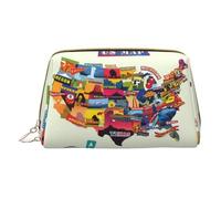 Trousse de maquillage en cuir avec carte des États-Unis pour voyage, trousse de toilette portable pour femmes et hommes, blanc, Taille unique