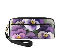 Trousse de maquillage en cuir avec dragonne, motif de pensées, sac de toilette de voyage portable pour femme, Noir , Taille unique, Trousse de maquillage