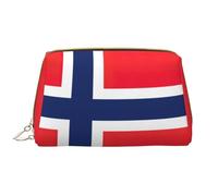 Trousse de maquillage en cuir avec fermeture éclair et drapeau norvégien, blanc, Taille unique