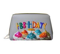 Trousse de maquillage en cuir avec fermeture éclair et inscription Happy Birthday Cake - Grande trousse à crayons, blanc, Taille unique