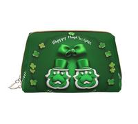 Trousse de maquillage en cuir avec fermeture éclair et inscription Happy St. Patrick's Day, blanc, Taille unique
