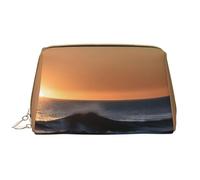 Trousse de maquillage en cuir avec fermeture éclair et inscription « Last Sun Rays of Over The Sea Waves », blanc, Taille unique
