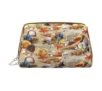 Trousse de maquillage en cuir avec fermeture éclair et motif étoile de mer, coquillages, plage de sable, blanc, Taille unique