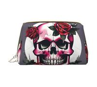 Trousse de maquillage en cuir avec fermeture éclair et motif tête de mort rose pour divers articles, blanc, Taille unique