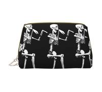 Trousse de maquillage en cuir avec fermeture éclair et tête de mort squelette pour Halloween, blanc, Taille unique