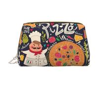 Trousse de maquillage en cuir avec fermeture éclair - Grande capacité - Pour le voyage - Pour le chef Pizza, blanc, Taille unique
