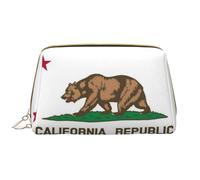 Trousse de maquillage en cuir avec fermeture éclair Motif drapeau de l'État de Californie, blanc, Taille unique