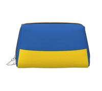Trousse de maquillage en cuir avec fermeture éclair Motif drapeau de l'Ukraine Grande ouverture, blanc, Taille unique