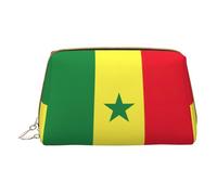 Trousse de maquillage en cuir avec fermeture éclair Motif drapeau du Sénégal, blanc, Taille unique