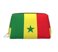 Trousse de maquillage en cuir avec fermeture éclair Motif drapeau du Sénégal Grande ouverture, blanc, Taille unique