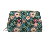 Trousse de maquillage en cuir avec fermeture éclair - Motif floral bohème - Étanche - Pour la maison, les voyages - Pour organiser des articles de toilette divers, blanc, Taille unique