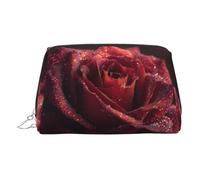 Trousse de maquillage en cuir avec fermeture éclair Motif gouttes de rosée sur fond rouge Idéal pour les cosmétiques et les articles de toilette, Argenté., Taille unique