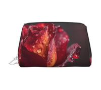 Trousse de maquillage en cuir avec fermeture éclair Motif gouttes de rosée sur fond rouge Idéal pour les cosmétiques et les articles de toilette, Argenté., Taille unique