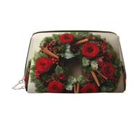 Trousse de maquillage en cuir avec fermeture éclair Motif roses rouges Idéal pour les cosmétiques et les articles de toilette, doré, Taille unique