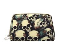 Trousse de maquillage en cuir avec fermeture éclair Motif tête de mort squelette, blanc, Taille unique