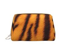 Trousse de maquillage en cuir avec fermeture éclair Motif tigre rayé Sac de rangement pour divers articles, blanc, Taille unique
