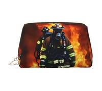 Trousse de maquillage en cuir avec fermeture éclair sur le dessus - Motif flammes de pompier, doré, Taille unique