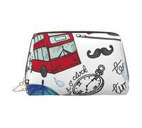 Trousse de maquillage en cuir avec fermeture éclair sur le dessus - Motif Londres, doré, Taille unique