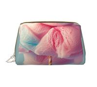 Trousse de maquillage en cuir avec imprimé barbe à papa pour femme, trousse de maquillage portable avec fermeture éclair, blanc, Taille unique, Trousse de maquillage
