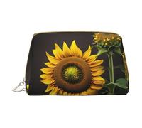 Trousse de maquillage en cuir avec imprimé cornichons à sushi et aneth pour femme, pochette de maquillage pour sac à main, Tournesols dans les mauvaises herbes, One Size