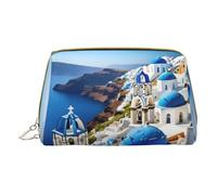 Trousse de maquillage en cuir avec imprimé cœurs arc-en-ciel - Petite trousse de maquillage de voyage pour femme - Organiseur de maquillage pour sac à main, Vue sur la mer sur l'île, One Size