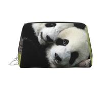 Trousse de maquillage en cuir avec imprimé de fleurs hawaïennes tropicales et feuilles de palmier pour femme, sac de maquillage de voyage, fermeture éclair argentée, Deux grands pandas., One Size