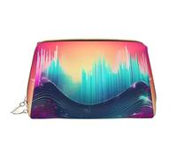 Trousse de maquillage en cuir avec imprimé vagues sonores et musique cool