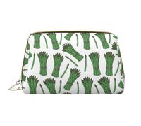 Trousse de maquillage en cuir avec imprimé vert asperge, trousse de toilette de voyage pour femme, trousse de maquillage, grande capacité, jolie trousse