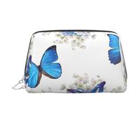 Trousse de maquillage en cuir avec motif cupcakes et beignets, muffins, pour femme, fermeture éclair argentée, Papillons bleus et fleurs blanches., One Size, Trousse de maquillage