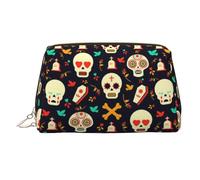 Trousse de maquillage en cuir avec motif cœur coloré, sac de rangement de voyage de grande capacité, articles de toilette et trousse de maquillage à double usage, Crânes en sucre., Taille unique