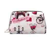 Trousse de maquillage en cuir avec motif de coco, motif hamac de coucher de soleil pour femme, sac de maquillage portable avec fermeture éclair dorée, Paysage urbain Paris Tour Eiffel France, One Size