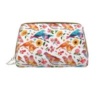 Trousse de maquillage en cuir avec motif de fleurs, oiseaux et papillons, trousse de toilette de voyage pour femme, trousse de maquillage, grande capacité, jolie trousse de maquillage