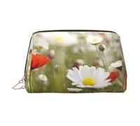 Trousse de maquillage en cuir avec motif éléphant sauvage, grande capacité, double usage, trousse de toilette et trousse de maquillage, Fleurs de prairie et marguerites, Taille unique, Cartable