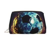 Trousse de maquillage en cuir avec motif éléphant sauvage, grande capacité, double usage, trousse de toilette et trousse de maquillage, Ballon de football cool, Taille unique, Cartable