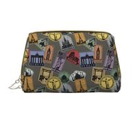 Trousse de maquillage en cuir avec motif mondes de timbre, trousse de toilette de voyage pour femme, trousse de maquillage, grande capacité, jolie