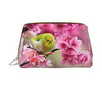 Trousse de maquillage en cuir avec oiseau dans un arbre de pêche pour voyage, trousse de toilette portable pour homme et femme, blanc, Taille unique